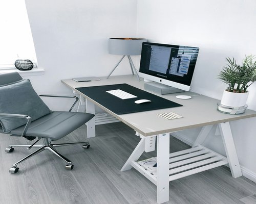 A well-lit and organized home office desk setup